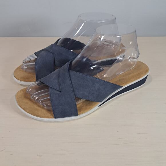 Chaps Shoes - Chaps Women's Olessia Blue Faux Suede Wedge Sandals Slip-On Size 9